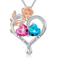 wholesale 925 Sterling Silver Rose Quartz Heart Birthstone Necklace for Women Valentine s Day Gift-10-12-Oct-Dec Birthstones