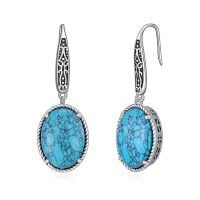 wholesale 925 Sterling Silver Turquoise Retro Green Dangle Hook Earrings Vintage Filigree Western Jewelry Women Gifts-Oval