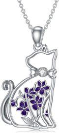 wholesale Sterling Silver Lab Grown Diamond Cat Birth Flower Necklace for Women-0-35
