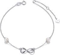 wholesale 14K Gold Infinity Pearl Charm Ankle Anklet with Heart Tag for Women (Length: Adjustable)-White Gold