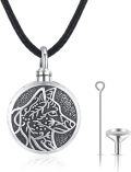 wholesale 925 Sterling Silver Round Wolf Head Design Cremation Urn Necklace with Funnel and Fill Tool - Pet Memorial Jewelry for Dogs Cats Guardians' Keepsakes-0-0