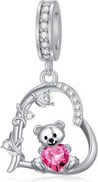 wholesale 925 Sterling Silver 12 Month Birthstone Teddy Bear Charms Bracelet Jewelry Gifts-October