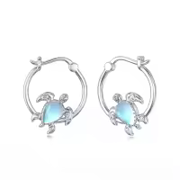 TOUPOP Sterling Silver Moonstone Sea Turtle Huggie Hoop Earrings-undefined