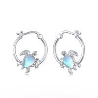 TOUPOP Sterling Silver Moonstone Sea Turtle Huggie Hoop Earrings-undefined