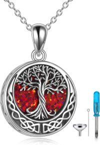 wholesale Sterling Silver Abalone Opal Tree of Life Urn Necklace for Ashes-Red opal