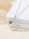 wholesale 925 Sterling Silver Heart-Shaped Paw Print & EKG Pendant Necklace for Vet Nurses-0-1