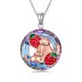 wholesale 925 Sterling Silver Cat Strawberry Round Crystal Pendant Necklace Wholesale  for Women Girls-0-0