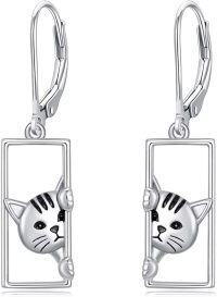 wholesale 925 Sterling Silver Cat Dangle Earrings for Women - Cat s for Cat Lovers-cat behind door
