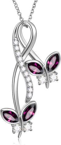 wholesale Sterling Silver Crystal Infinity Butterfly Necklace Butterfly Jewelry Gift for Women-03 Simulated Amethyst Birthstone - Purple