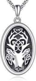 wholesale 925 Sterling Silver Nordic Deer Head Oval Pendant Necklace with Chain for Men & Women-0-0