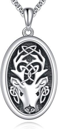 wholesale 925 Sterling Silver Nordic Deer Head Oval Pendant Necklace with Chain for Men & Women-Celtic Elk
