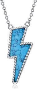 wholesale 925 Sterling Silver Blue Turquoise Thunderbolt Pendant Necklace for Women Men  48cm Chain Length-0-0