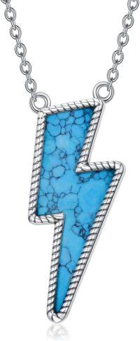 wholesale 925 Sterling Silver Blue Turquoise Thunderbolt Pendant Necklace for Women Men  48cm Chain Length-Lightning Bolt