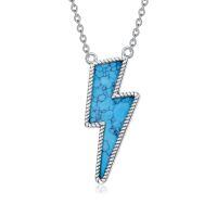 wholesale 925 Sterling Silver Turquoise Lightning Bolt Pendant Necklace-Lightning Bolt