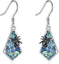 wholesale 925 Sterling Silver Spider Web Drop Earrings with Abalone Shell Inlay for Animal Lovers-Spider