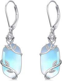 wholesale Sterling Silver Rose Flower Earrings with Natural Gemstone Fine Jewelry Gift for Her-Moonstone