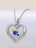 wholesale 925 Sterling Silver Heart-Shaped Pendant with Blue Crystal and Gold Butterfly Charm Necklace for Women Girls' s-0-2