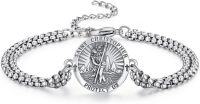 wholesale 925 Sterling Silver Saint Christopher Protect Us Charm Bracelet with 3+2 Extender Chain for Men Women Boys Girls  (Silver)-Saint Christopher