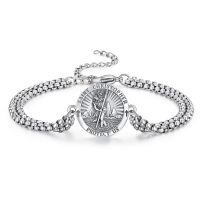 wholesale 925 Sterling Silver Saint Christopher Protect Us Charm Bracelet with 3+2 Extender Chain for Men Women Boys Girls  (Silver)-Saint Christopher