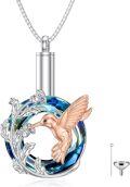 wholesale 925 Sterling Silver Blue Crystal Hummingbird & Flower Keepsake Jewelry Urn Necklace with Funnel and Fill Tool-0-0