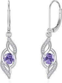 wholesale 925 Sterling Silver 12 Birthstone Leverback Dangle Earrings for Women-06-Jun.-Alexandrite