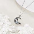 wholesale 925 Sterling Silver Crescent Moon with Bat and Opal Pendant Necklace for Women & Girls-0-3