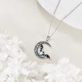 wholesale 925 Sterling Silver Crescent Moon with Bat and Opal Pendant Necklace for Women & Girls-0-3