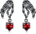 wholesale 925 Sterling Silver Heart and Skeleton Hands Dangle Earrings Gothic Valentine's Day Gift for Her-0-0