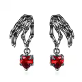 wholesale 925 Sterling Silver Heart and Skeleton Hands Dangle Earrings Wholesale Gothic Valentine's Day Gift for Her-0-0