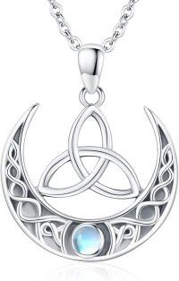 wholesale 925 Sterling Silver Celtic Moon Triquetra Pendant with Blue Stone Good Luck Jewelry for Women Girls-Moonstones B