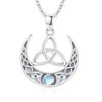 wholesale 925 Sterling Silver Crescent Moon Trinity Knot Moonstone Pendant Necklace-Moonstones B