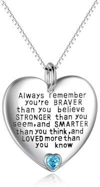 wholesale Sterling Silver Pendant Necklace Always Remember You Are Braver Than You Believe Inspirational Jewelry Gift-December-Blue