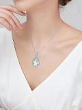 wholesale 925 Sterling Silver Teardrop Blue Agate Sunflower Pendant Necklace for Women-0-1