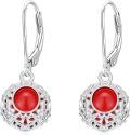 wholesale 18K White Gold Plated 925 Sterling Silver Red Gemstone Crystal Filigree Dangle Earrings with Leverback Clasp-0-0
