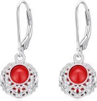 wholesale 18K White Gold Plated 925 Sterling Silver Red Gemstone Crystal Filigree Dangle Earrings with Leverback Clasp-A02-Flower Dangle(Red)