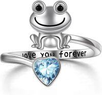 wholesale 925 Sterling Silver Heart CZ Frog Adjustable Rings for Women-Frog-December
