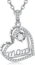 wholesale S925 Sterling Silver Mom Necklace with Cubic Zircon Birthstone - Heart Pendant Jewelry Gift for Women, Mother, Mother-in-Law - Birthday, Mothers Day, Anniversary-0-0