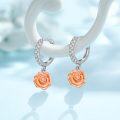 wholesale 925 Sterling Silver Rose Drop Earring with Cubic Zirconia and Gold Plating-0-2