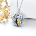TOUPOP Sterling Silver Crystal Cat Moon Pendant Necklace-0-3
