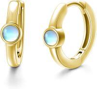 wholesale Gold 925 Sterling Silver Blue Moonstone Hoop Earrings for Women and Girls-Gold
