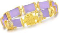 wholesale 18kt Gold Plated Sterling Silver Jade Bracelet for Women Fine Jewelry Gift-8.5 Inches A6-Purple Jade-Gold