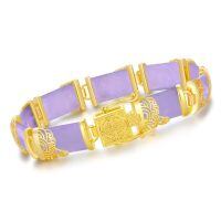 wholesale 925 Sterling Silver Green Jade Link Bracelet Wholesale With Intricate Clasp Design-8.5 Inches A6-Purple Jade-Gold