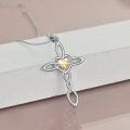wholesale 925 Sterling Silver White Gold Plated Celtic Cross Heart Citrine Pendant Necklace-0-2