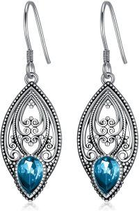 wholesale Sterling Silver & 5A CZ Filigree Birthstone Earrings, Vintage Oxidized Design, 7x5mm Pear Cut, 1.55, Hypoallergenic Gift for Her-12-Blue Zircon