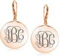 wholesale Rose Gold 925 Sterling Silver Engraved Circle Monogram Leverback Earrings Custom  Ideas for Her-0-0