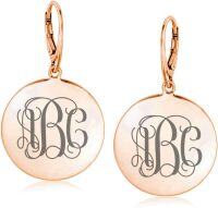wholesale Rose Gold 925 Sterling Silver Engraved Circle Monogram Leverback Earrings Custom  Ideas for Her-Rose Gold Sterling Silver