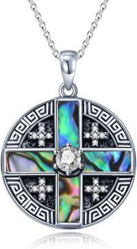 wholesale 925 Sterling Silver Cross with Abalone Shell and Cubic Zirconia Pave Circle Pendant Necklace for Women-Jerusalem Cross