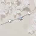 wholesale 925 Sterling Silver Blue Crystal Sea Shell & Starfish Charm Pearl Anklet Beach Foot Chain s for Women-0-2