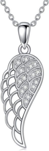 wholesale 925 Sterling Silver Cubic Zirconia Angel Wing Pendant with 18 Cable Chain Necklace Jewelry for Women Girls Gift Boxed-Sterling Silver