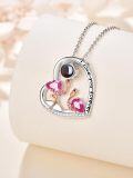 wholesale 925 Sterling Silver Pink Crystal Flamingos in Love Heart Pendant Necklace for Women's Gifts-0-2